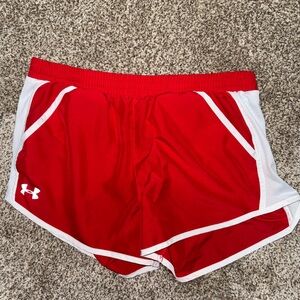 Under Armour Women's Red and White Athletic Shorts